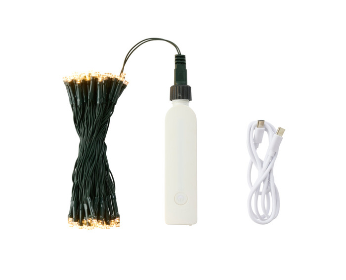 Lyskæde Basis 100 LED m/timer genopladelig 9,9 meter